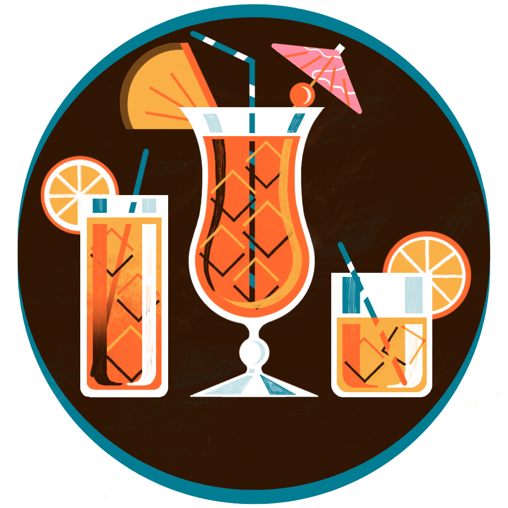 Illustrated image of three cocktails