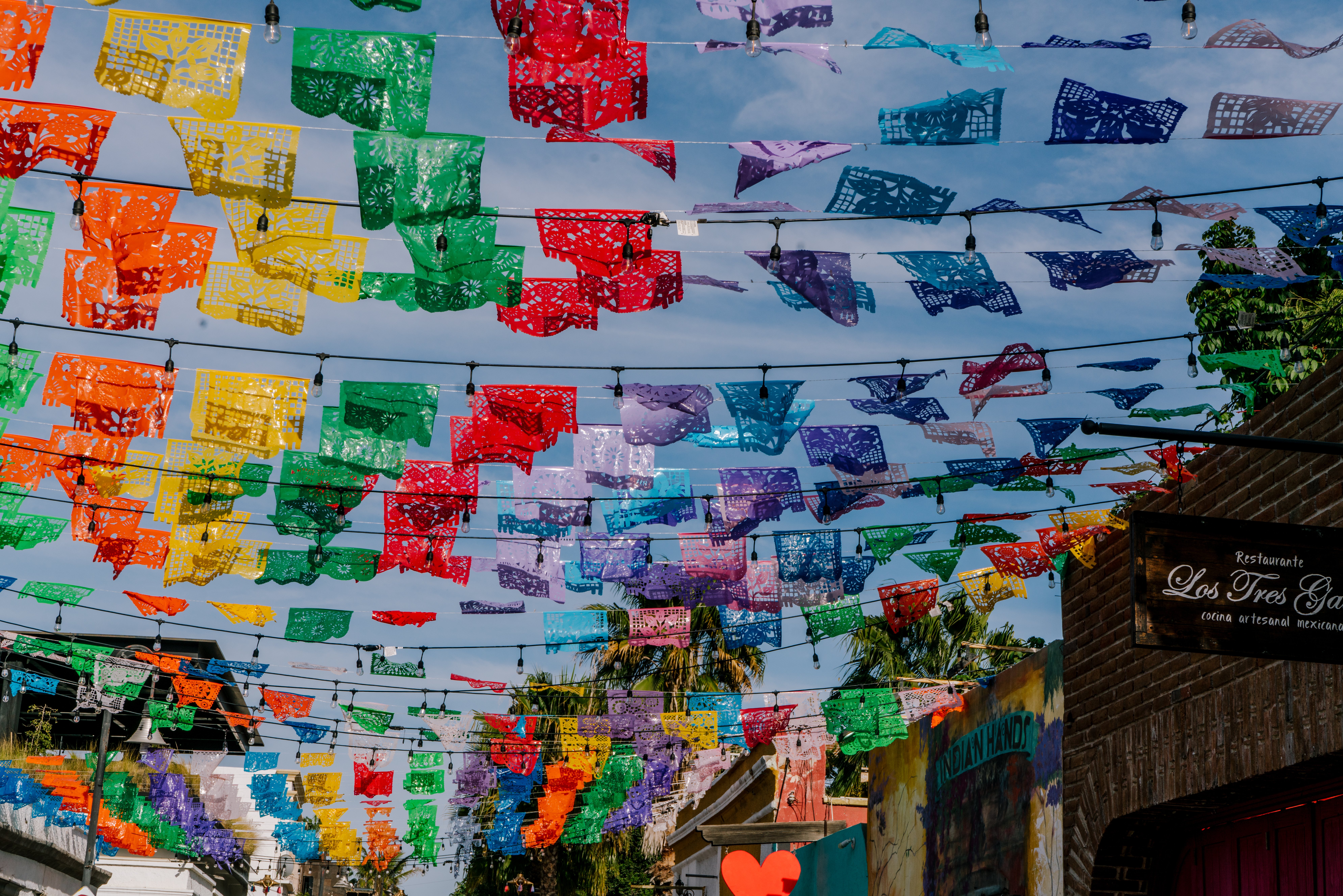Colorful flags in the Gallery District in Los Cabos
